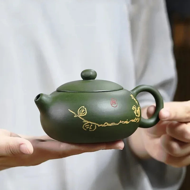 إبريق الشاي الصيني ييشينغ مرشح الطين الأرجواني Xishi إبريق الشاي الجمال غلاية خام خام الطين الأخضر طقم شاي يدوي أصيلة 170 مللي