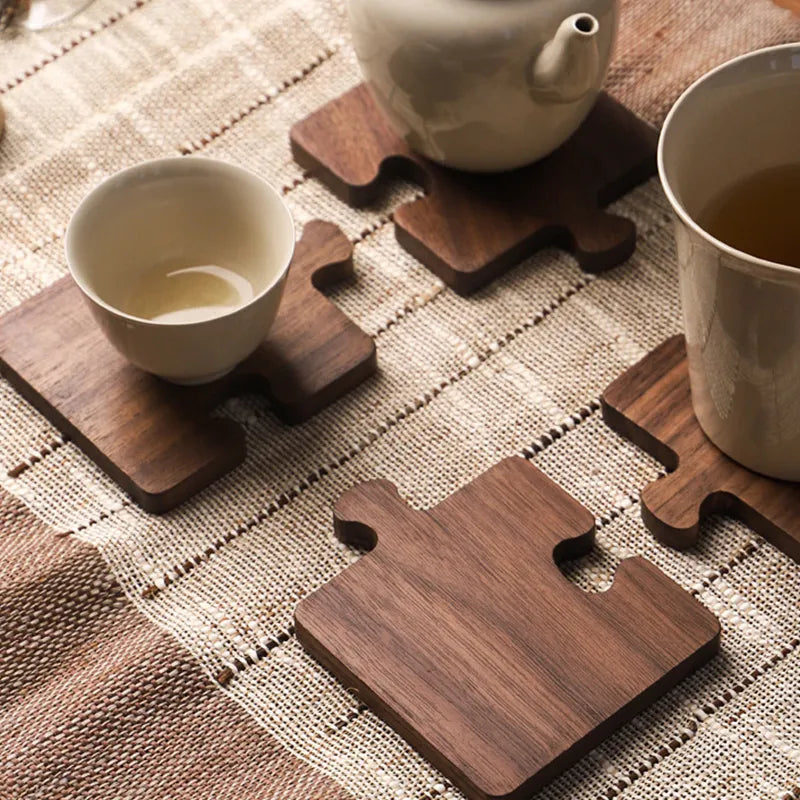 1PC Walnut Coaster Solid Wood Log Tea Coaster Insulation Pad Wooden Puzzle Coaster Plate Mat Wooden Mat Coffee Coaster