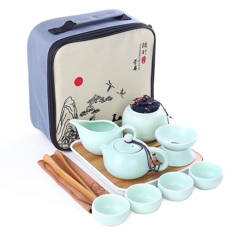 Tragbarer Keramik Tee Set Chinese Kung Fu Teaset Teekannenreisende Teebühne mit Bag Teaset Gaiwan Teebecher Teekannen