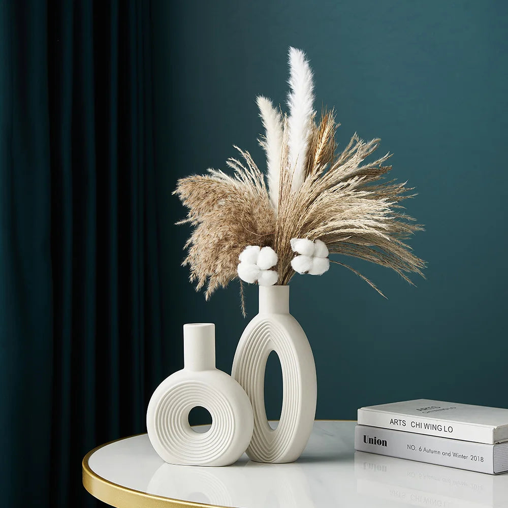 2st Ceramic Oval Vase Set Ins Style Home Decoration Nordic Vase Light Luxury Flower Container Modern Home Living Room Desk Decor
