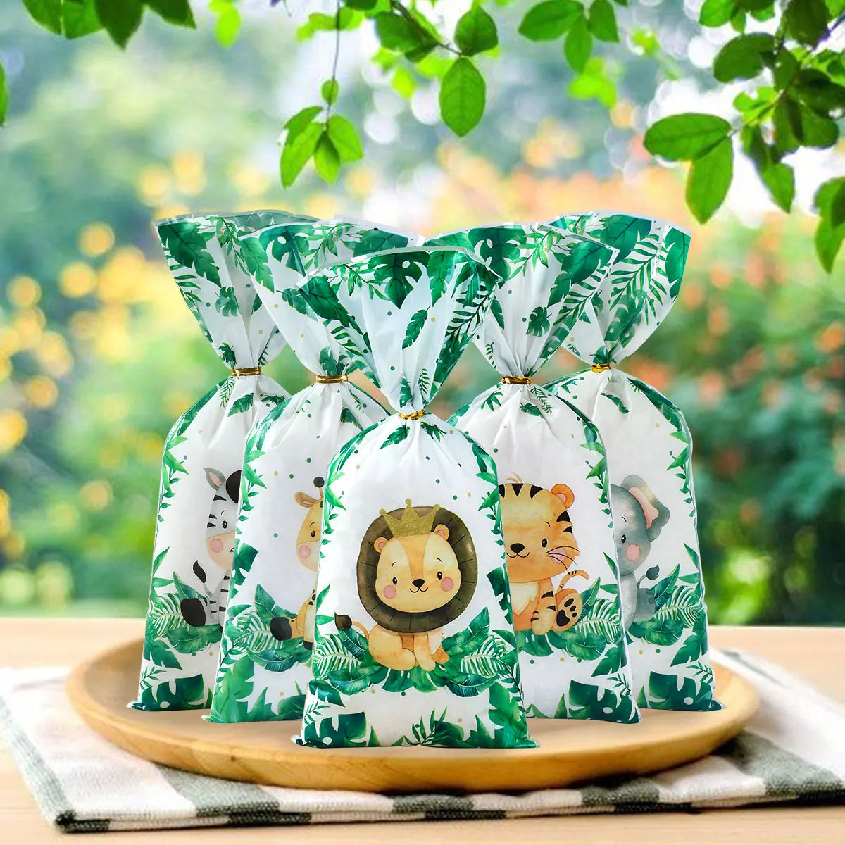 Jungle Animals Party Candy Gift Bags Biscoit Saco de embalagem Wild One Safari Gift Bag para Guest Kids Birthday Supplies Baby Shower