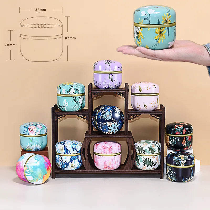 Thé Caddy Tinplate Maison Scelled TEA BOX PORTABLE PORTABLE FLEUR Japonais Thé Fleur Round Contruneurs en étain