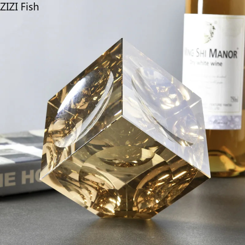 Bloque de cristal escultura geométrica obras de arte abstractas decoración de escritorio minimalismo estatua de cristal cuadrado decoración moderna del hogar