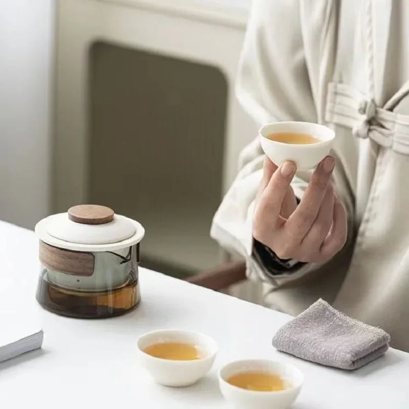 Zen -Teekanne und Tee Tasse Set Kit Haushalts Tee machen Reise Tee Set Outdoor Tragbarer Beutel Japanische Tee Set Lieferungen 1 Schüssel 3 Tasse