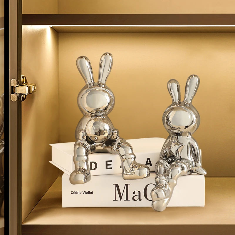 Electroplating konijn set van 2 stks beeldhouwkunst voor huisdecor kantoor bureau decoratie woonkamer decor dieren standbeeld 2023 konijn