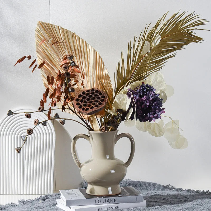 Nordique ins céramique double oreille grande vase ornements de salon porche de bureau arrangement de fleurs de bureau vase accessoires de décoration de maison