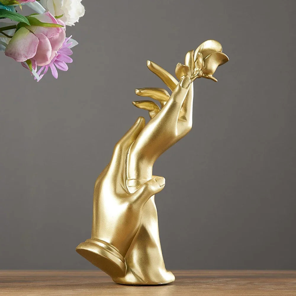 Résumé Sculpture dorée Créative Hand Statue légère Luxury Home Living Room Decoration Office Bureau Accessoires Accessoires