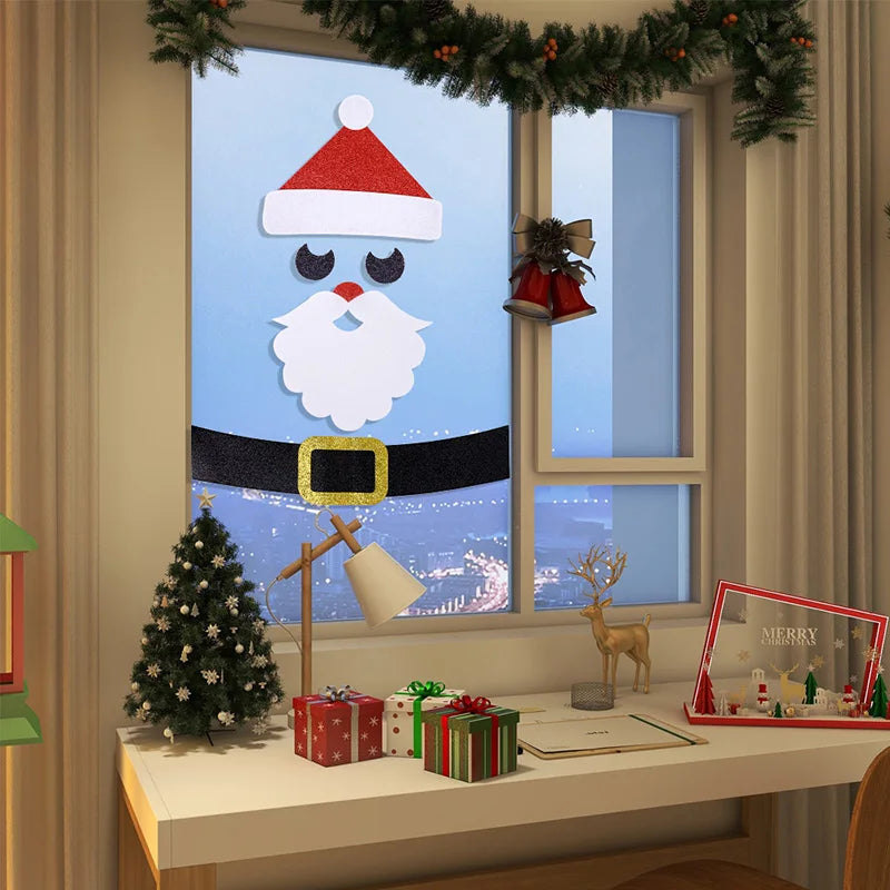 عيد الميلاد ملصقات نافذة الباب ورأى القماش ثلج سانتا كلوز الأيائل الجدار ملصق عيد الميلاد ديكور المنزل سنة جديدة سعيدة 2024