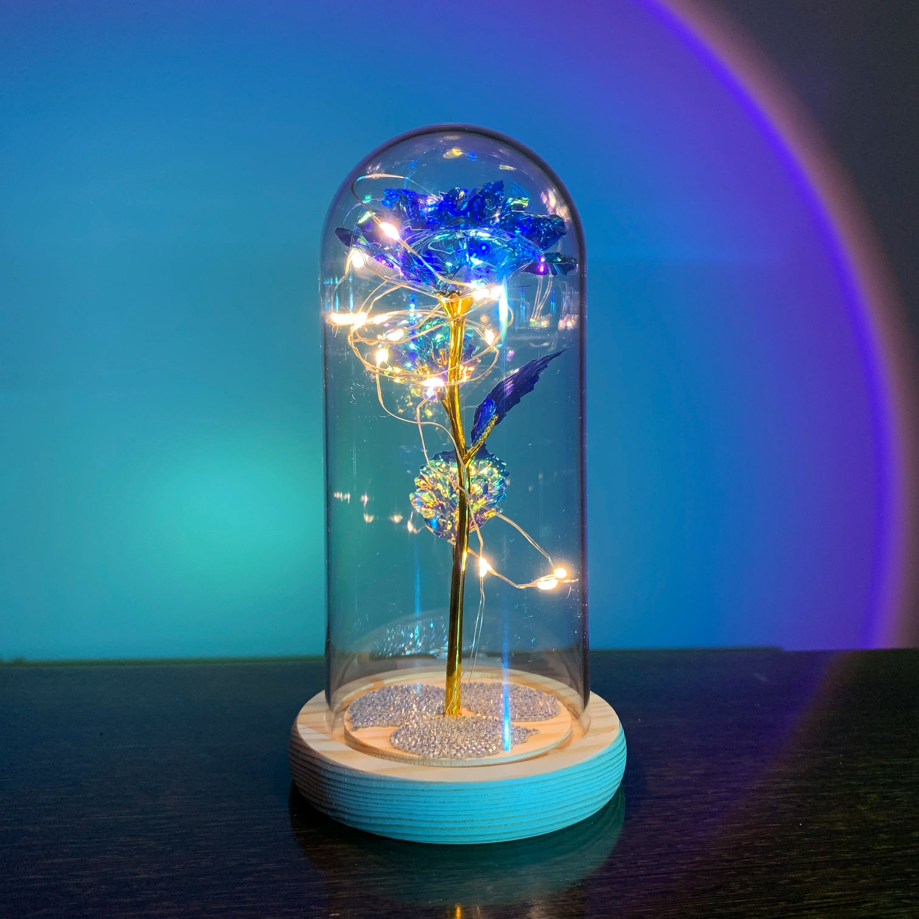 Flower Beauty and the Beast Led Eternal Rose in Glass Christmas Artificial Flowers for Decor Wedding New Year gifts for Home
