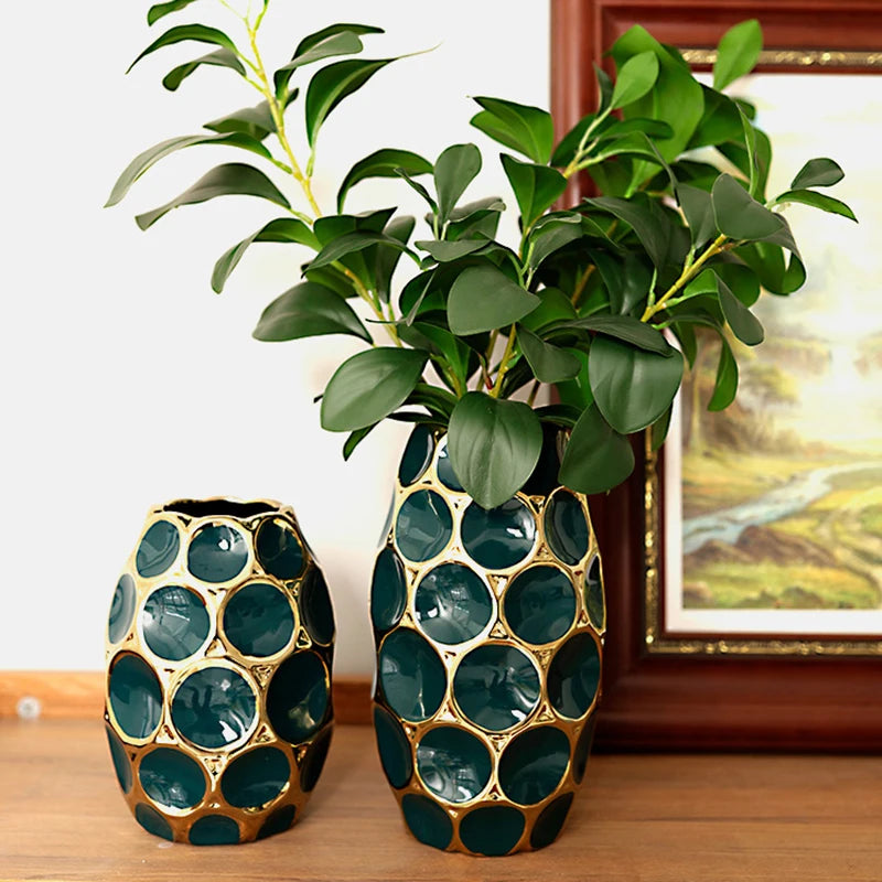 Kinesisk porcelæn Stor stor keramisk vase Interiør Luksus Gold Vase Flower Bottle Pottery Adornos Para El Hogar Ornamenter Hjem
