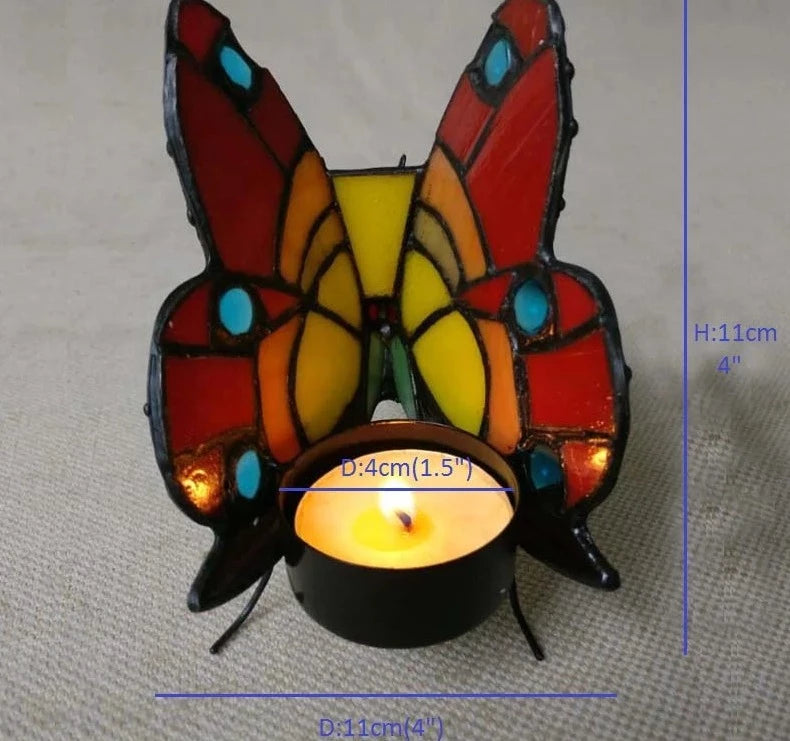 Fumat Tiffany Butterfly Stained Glass Lilin Holder Bedroom Bedside Bedside Light Light Holder Home Deco Atmosfer Lighting
