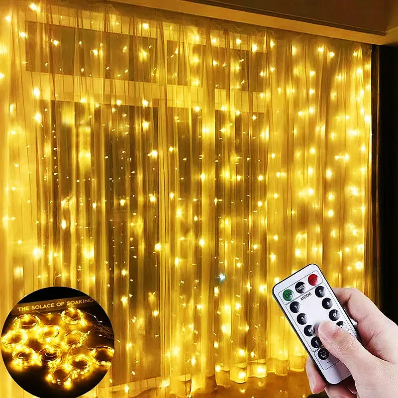 Curtain LED String Lights Garland Festival Decoração de Natal USB Controle remoto Luzes de fadas de fadas para o quarto
