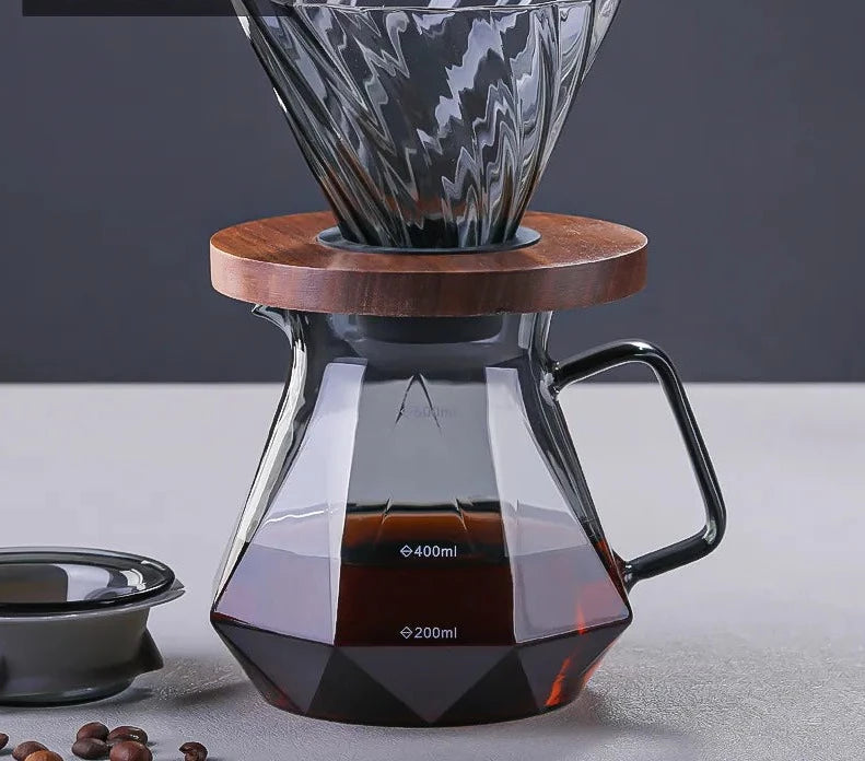 Glas Diamond Coffee Pot Deling Pot Filter Cup Set Husholdningsbrygget hæld over glasproducenter Server Dripper Smoky Grey