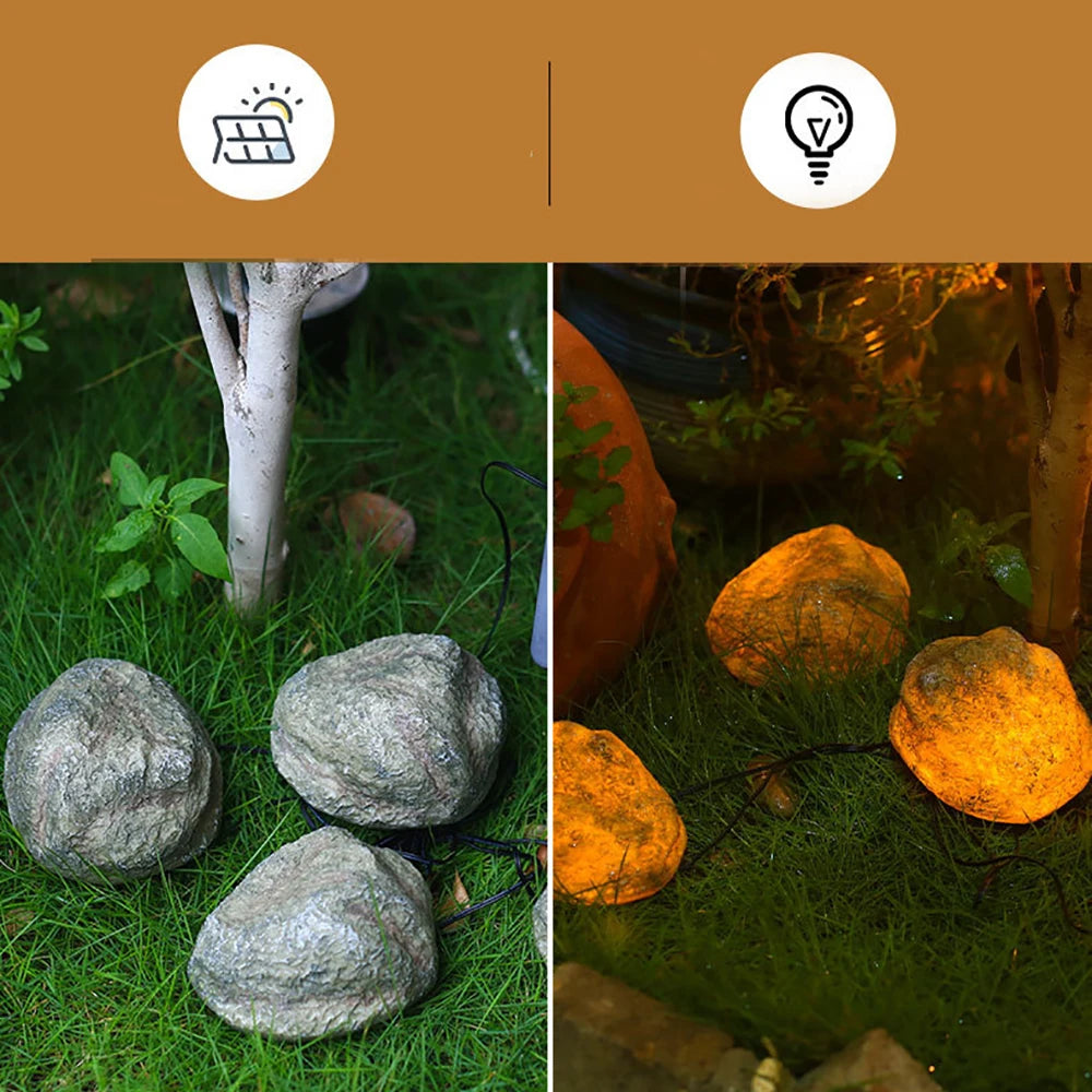 4-in-1 Lapangan Lapangan Batu Imitasi Surya LED Light Lansekap Tahan Air Luar Ruang Untuk Dekorasi Rumah Taman dan Sayuran