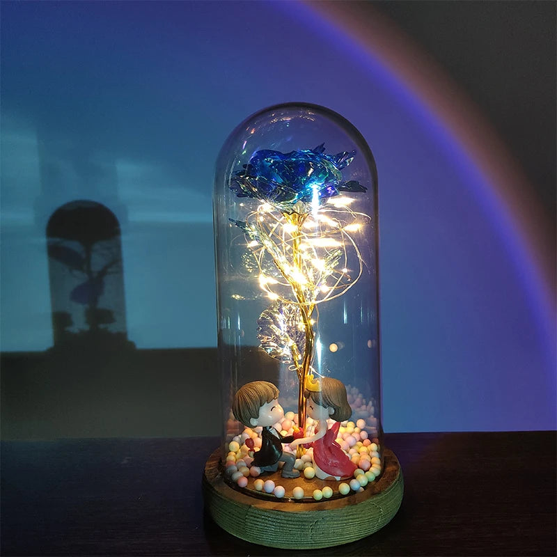 Flower Beauty and the Beast Led Rose Eternal in Glass Christmas Artificial Flowers per decorazioni Regali per il nuovo anno per la casa