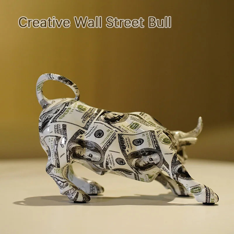 Graffiti Painting Bull Figurines Résine Wall Street Bull Ox Statue Salon Animal Artisanment Ornements du bureau à domicile Décor