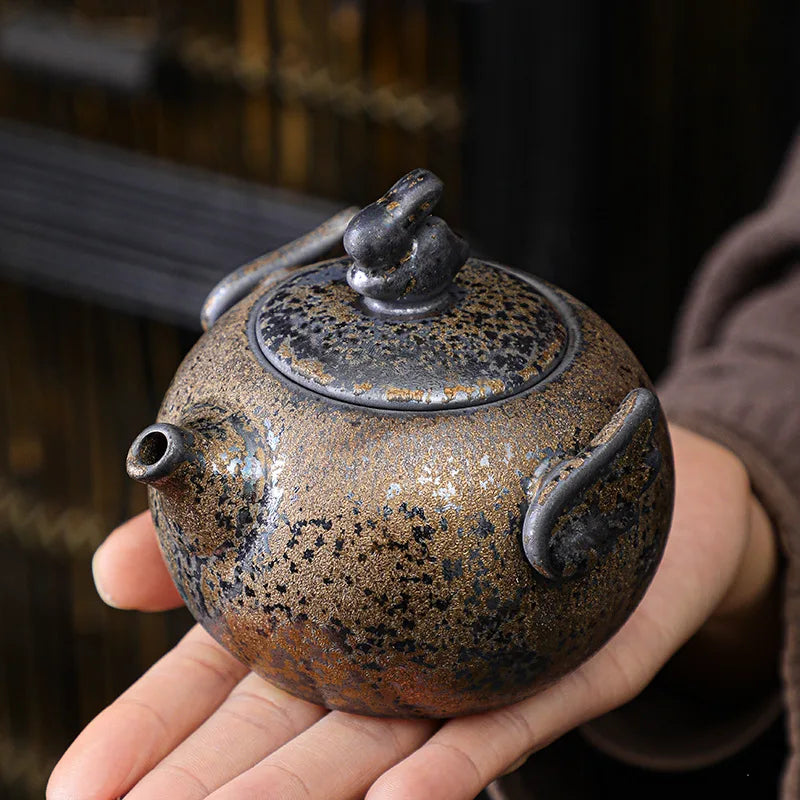 Rust Glazed Tea Pot Keramik Kung Fu Teh Set Pot Vintage Rough Pottery Yixing Teko Infuser Tekuk Tebal Kopi Teh Teh Puer