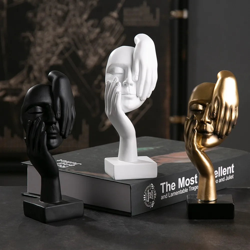 O silêncio nórdico vintage é o pensador de estátua de ouro esculturas de figuras decoração de resina de resina de resina de escritório decoração de escritório moderno estatua