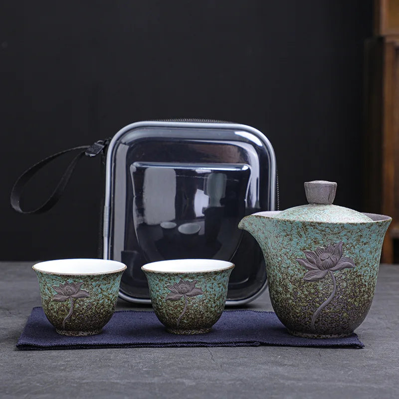 Set da tè da viaggio di lotus kung fuc di tè ceramico teacup gaiwan in porcellana teaset thettles set di tè per le bevande ceremonia
