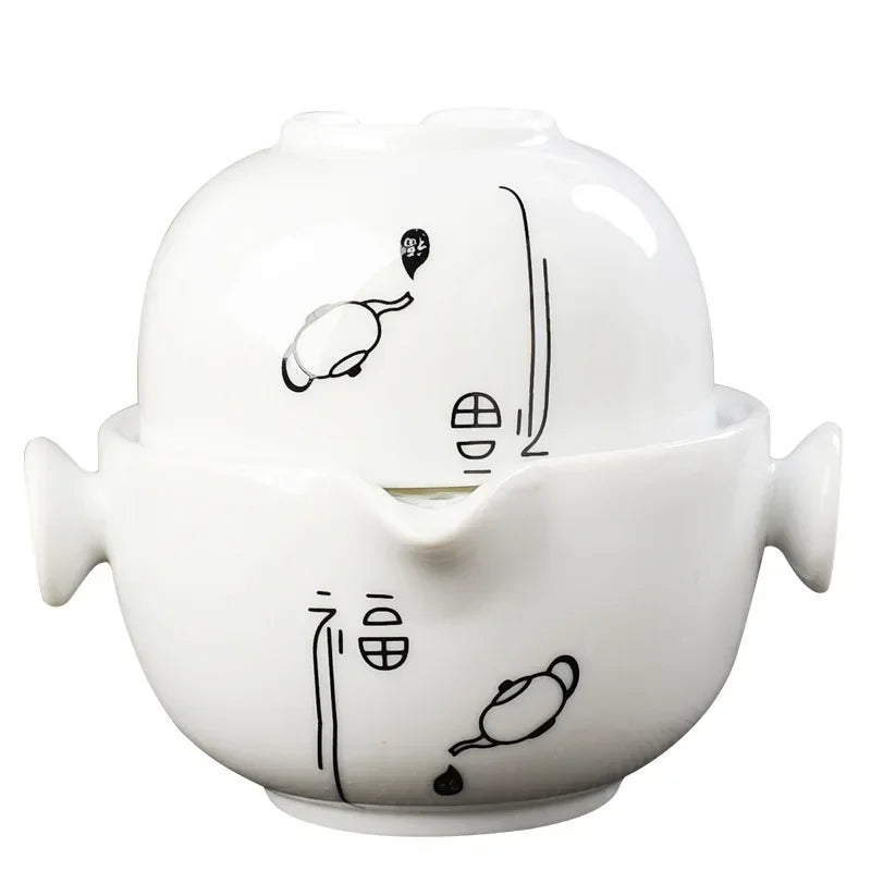 Ensemble de thé en céramique comprend 1 pot 1 tasse, Gaiwan élégant et facile de haute qualité, bouilloire de théâtre belle et facile, cuillère à café de kung fu avec