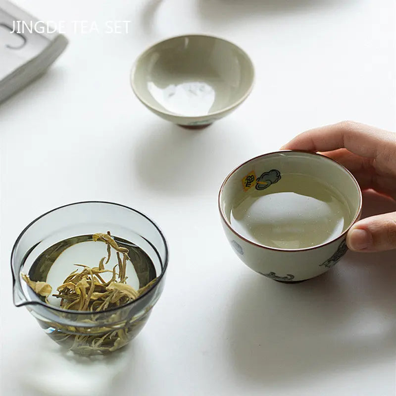 Pot teh keramik portabel dan cangkir set teh butik set teh perjalanan buatan tangan Cina