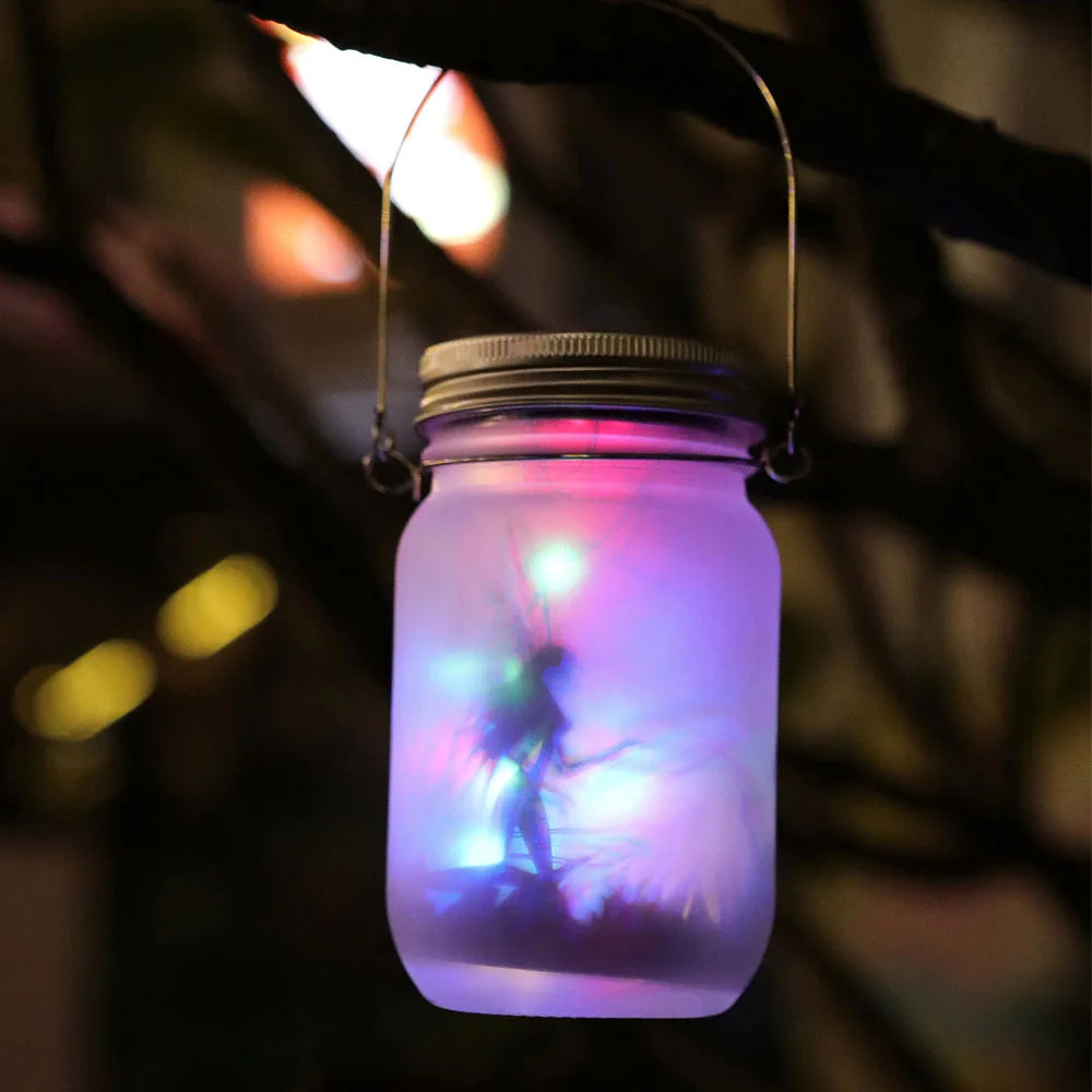 Lantang Lantern Fairy Lampu Taman Hiasan Luaran Bergantung Pohon Frosted Yard Patio Patio Lawn Portable Glass Mason Jar Lampu
