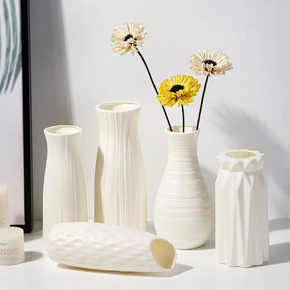 Dekoratif çapak ücretsiz çiçek konteyner masa vazo dekorasyonu kuzey Avrupa tarzı beyaz seramik vazo seti ev malzemeleri