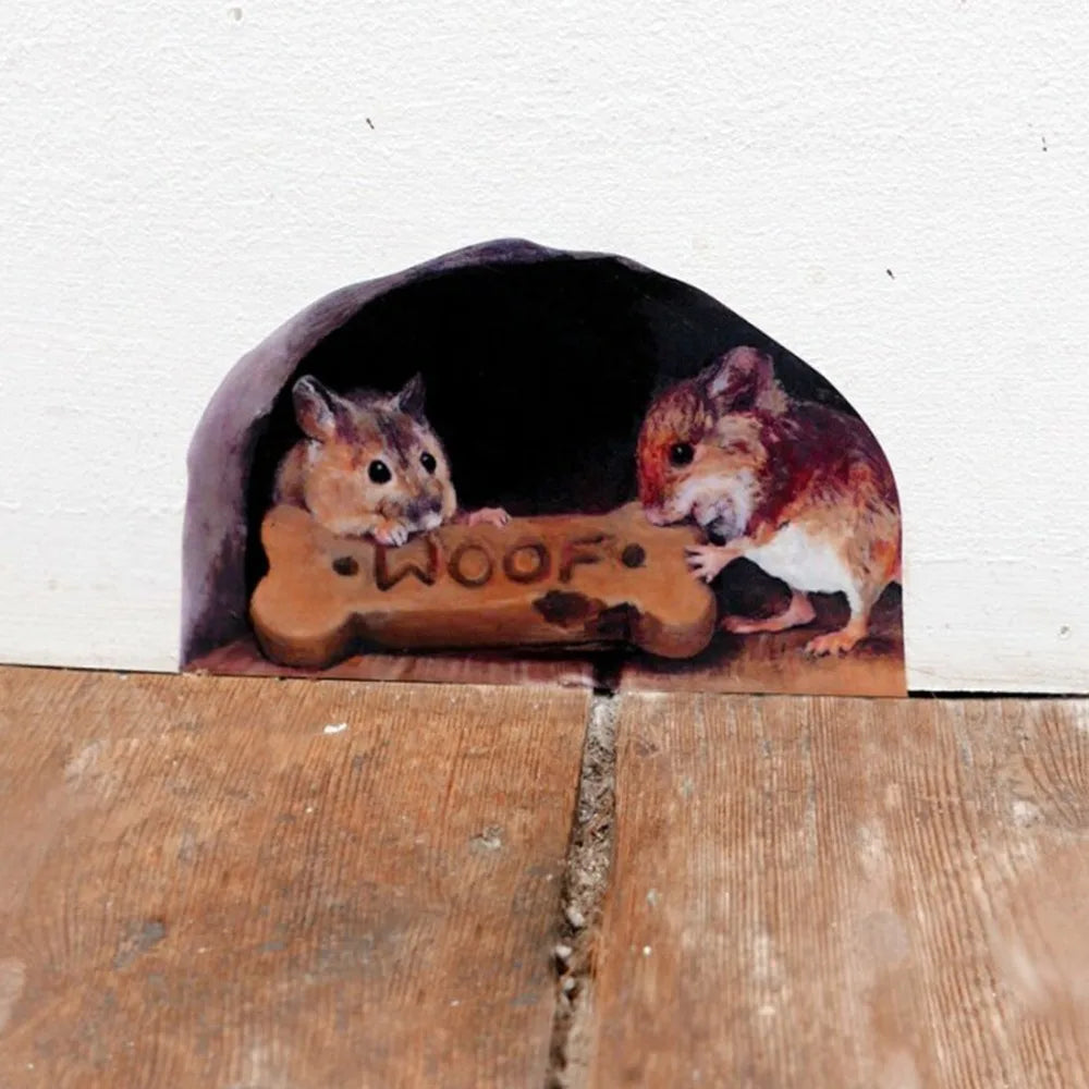 Hauska hiiren reikä seinätarrat makuuhuoneen keittiön pohjalevy kodin sisustus 3d vinyyliseinätarrat diy sarjakuva rotta eläinmaalaus taide