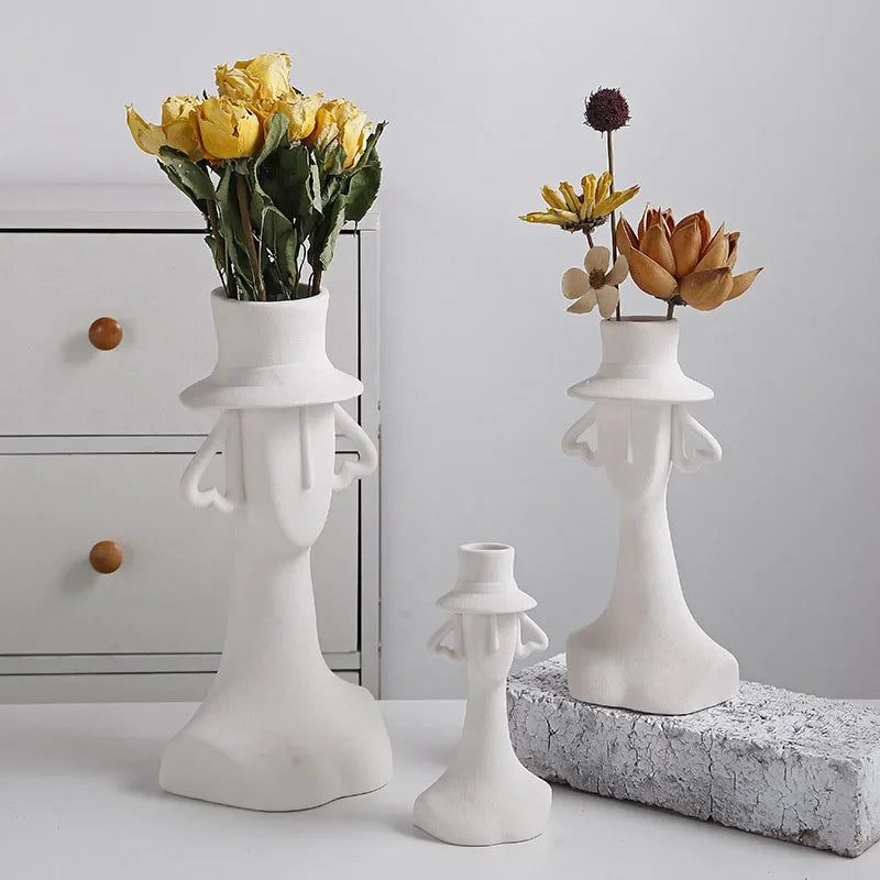 Insieme di 3 vaso in ceramica anfora per il corpo umano per pampas erba astratta arte moderna decorazione nordica tavolo da pranzo decorazione soggiorno