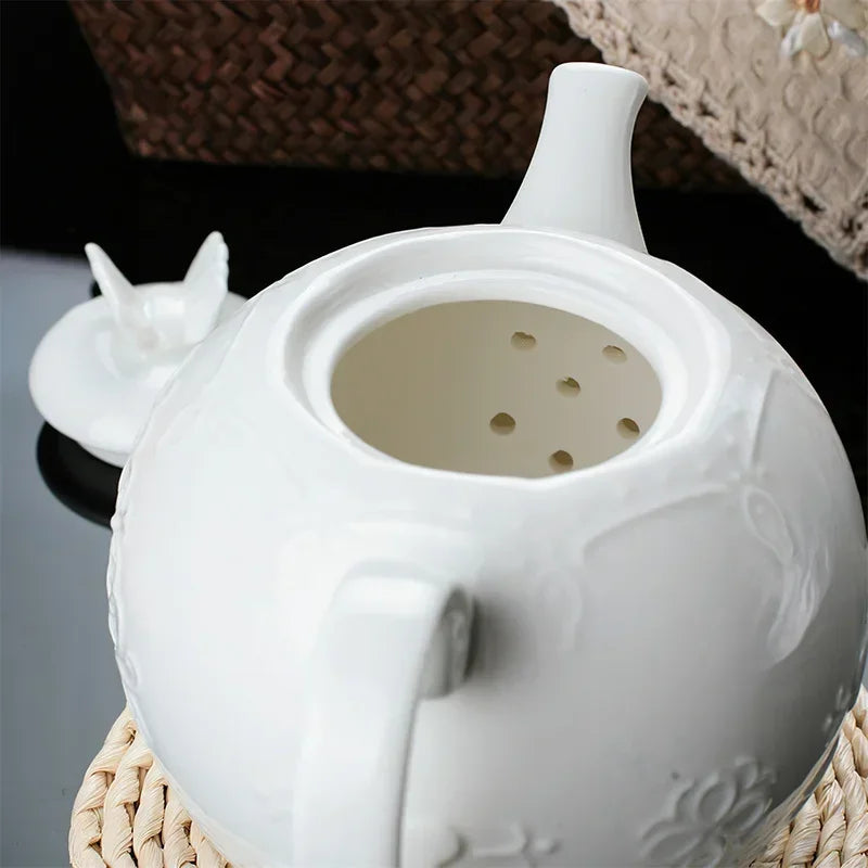 Keramik -Kaffee -Tee -Topf Europäische weiße Schmetterling Relief Teekanne Knochen China Wasserwaren Zuckerschale Milch Krug Home Bar Dekoration