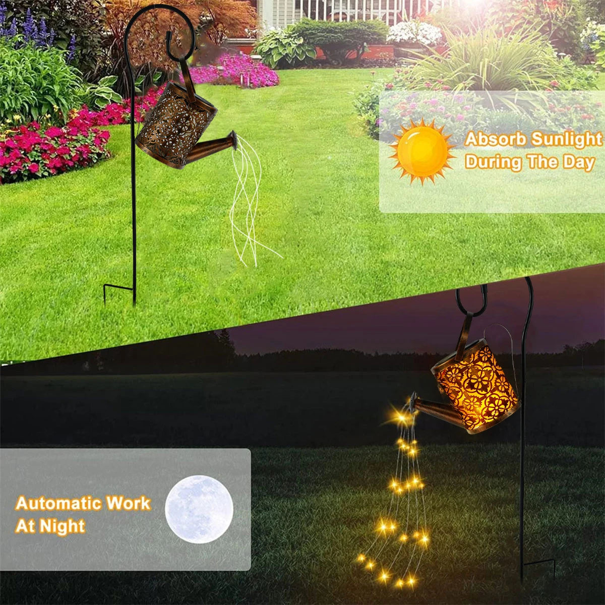 Solar Watering Can Light Retro Metal 36LED Kettle String Lights Waterproof Hanging Solar Lanterns Lamps Outdoor Garden Decor