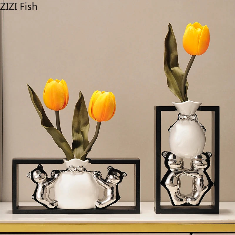 Keramiske blomstervase sæt kunstige blomster bordplade blomsterarrangement vase ornamenter tørrede blomster vaser dekorative vaser håndværk
