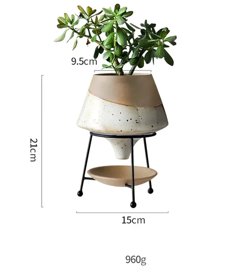 Nordic Simple Iron Stoneware Bunga Berlaku Rumah Succulent Flower Pot Kreatif Keramik Ruang Tamu Dekorasi Rumah Vas