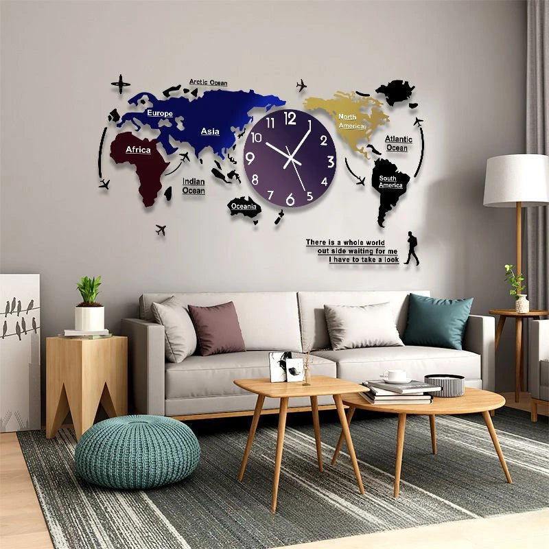 LED Wanduhr moderne Design 3D -Karte Große DIY -Wanduhren Wohnzimmer Dekoration Luminöses Watch Wandkunst Reloj de Pared Hierro