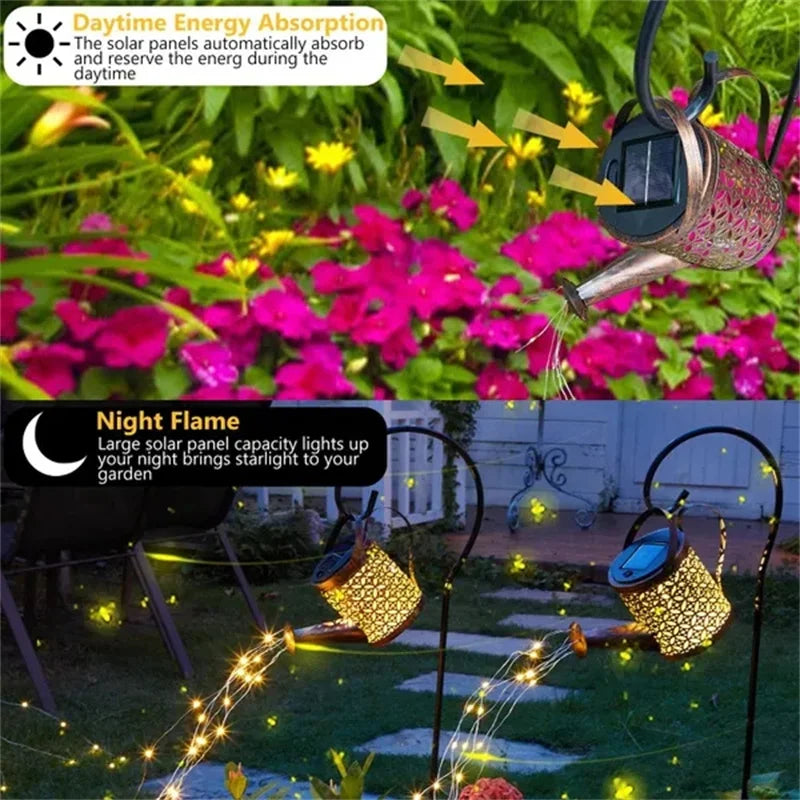 Hollow smeedijzeren ster douchelamp zonne Watering Can Fairy Light Garden Decoratie Douche & licht Lawn Courtyard Decorations