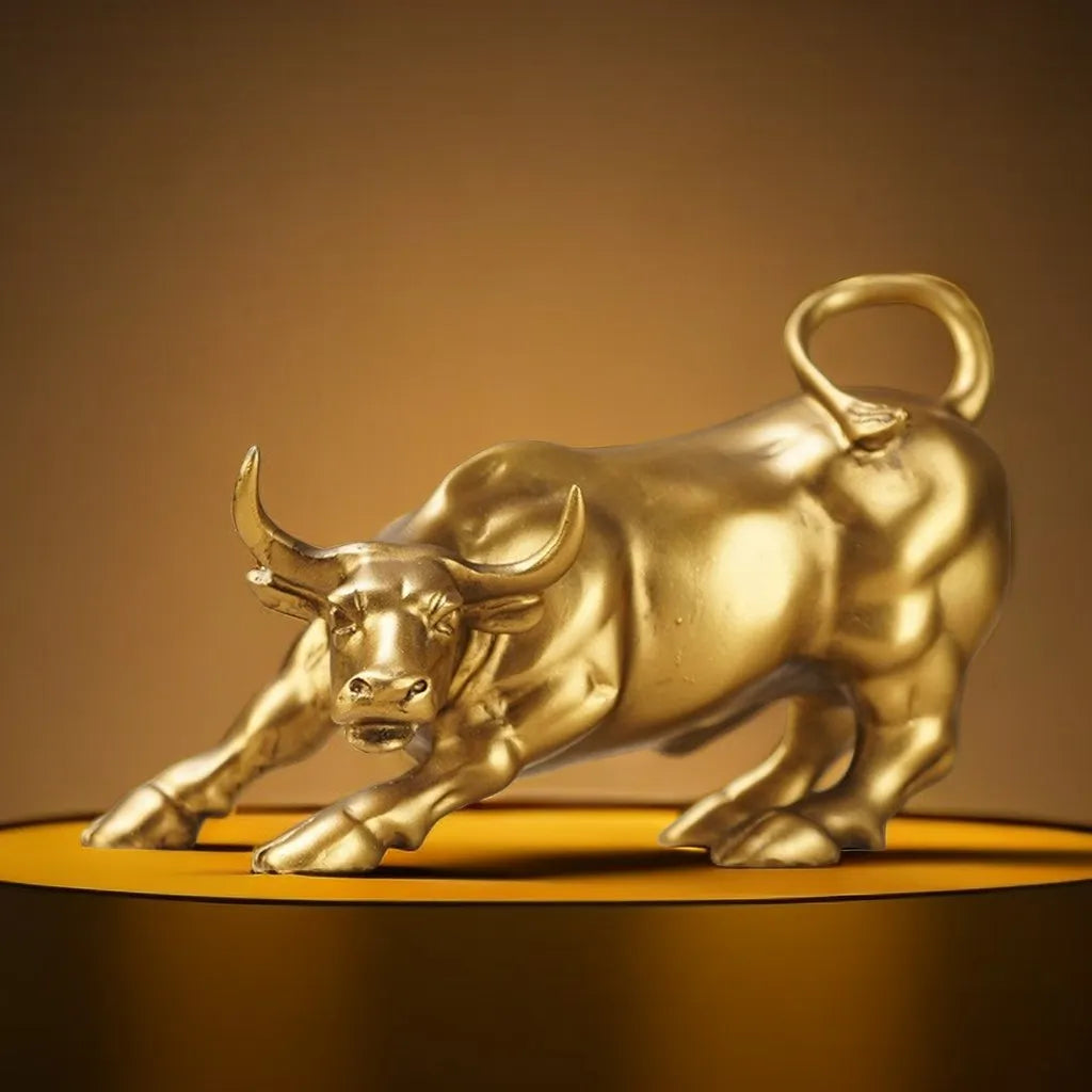 Vilead Resin Gold Wall Street Bull Ox Patung Hiasan Meja Pejabat Hiasan Ruang Tamu Ruang Hiasan Rumah Aksesori