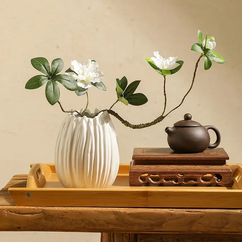 Vas keramik kreatif, set Rhododendron, ruang teh kreatif zen, hotel terkenal, dekorasi dan dekorasi meja teh