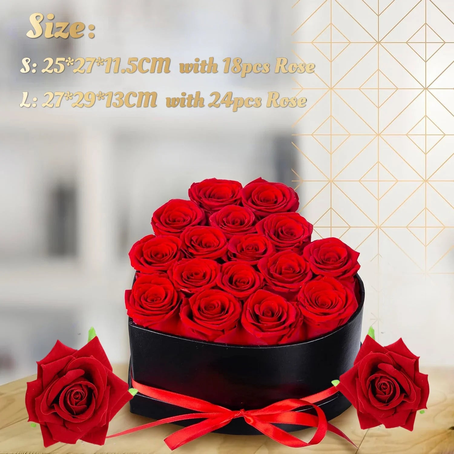 24/18pc hjerteform Rose gaveboks Kunstig evig rose Buket Forever Red Rose Valentine Day Gift Jule Birthday Wedding Wedding