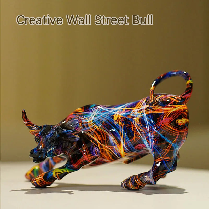 Graffiti maalaus härkähahmot hartsi Wall Street Bull Ox -patsas olohuoneen eläinten käsityöt koristeet kotitoimiston sisustus