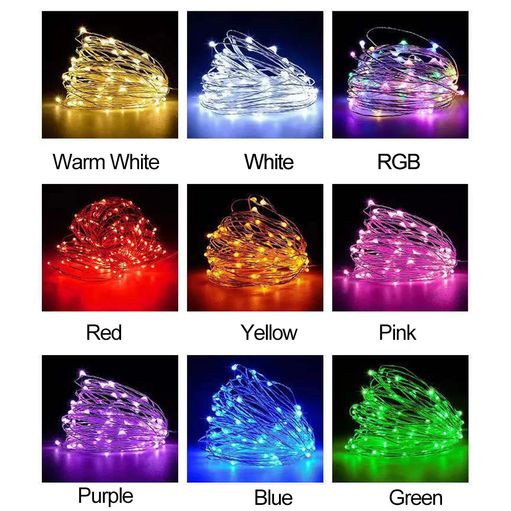 Led Copper Wire Fairy Lights Waterproof LED String Lights Battery Operated  DIY Wedding Party Christmas Decoration Garland
