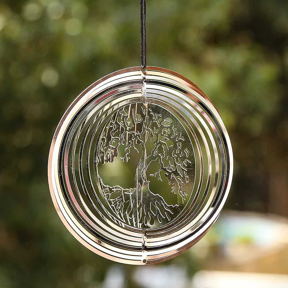 Elämänpuun tuulen kehruu sieppari 3D pyörivä riipus virtaava valon efekti peili heijastus suunnittelu puutarha ulkona roikkuu sisustus