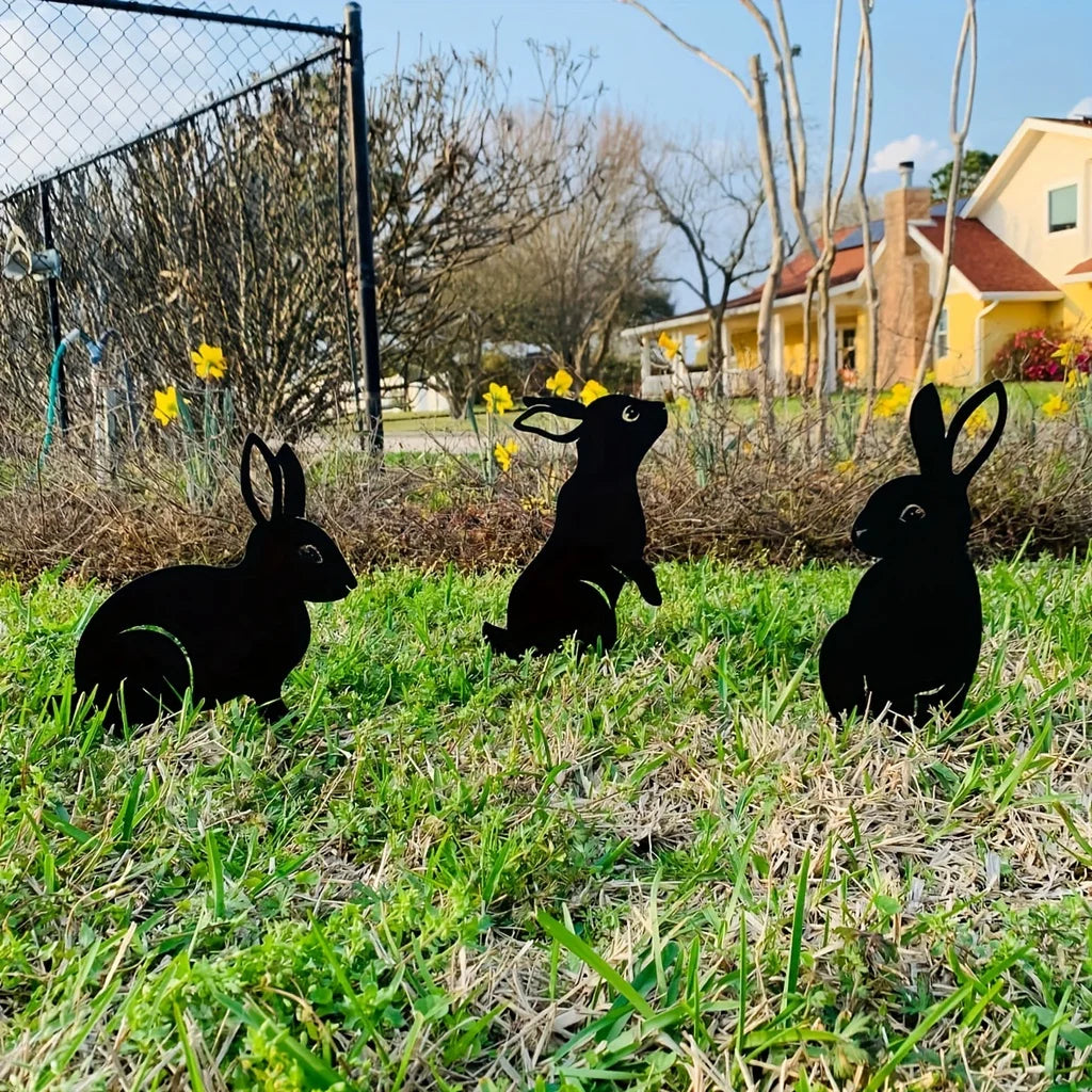 Kanin/oravan hahmot ontto pölykestävä takorauta Realistiset kanit Art -veistos puutarhametalli kotipuutarha piha -patio