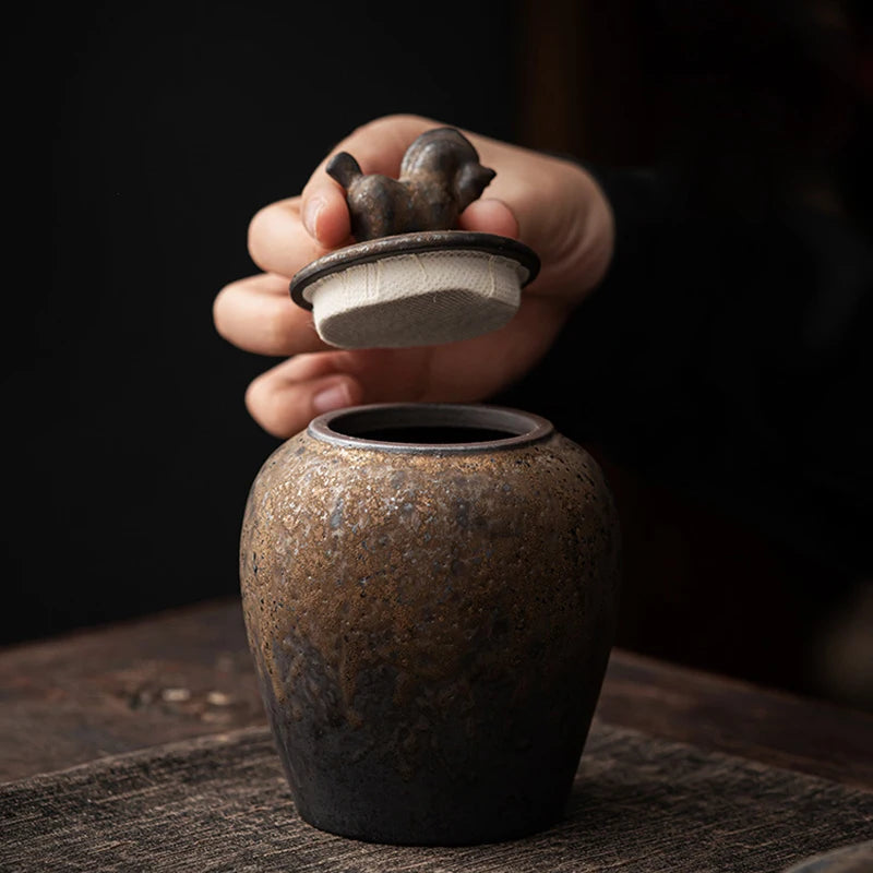Vintage Stoneware Tea Caddy Ceramic Tea Canister Airtight Jar Storage Cans Box Tank Pottery Container Decorative Jar Sugar Bowl