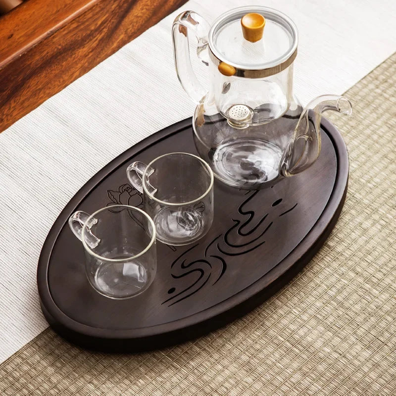 Natural Bamboo Tea Tray Drainage Water Storage Bamboo Tray Tea Set Accessories Chinese Tea Room Ceremony Tools Wet and Dry Use