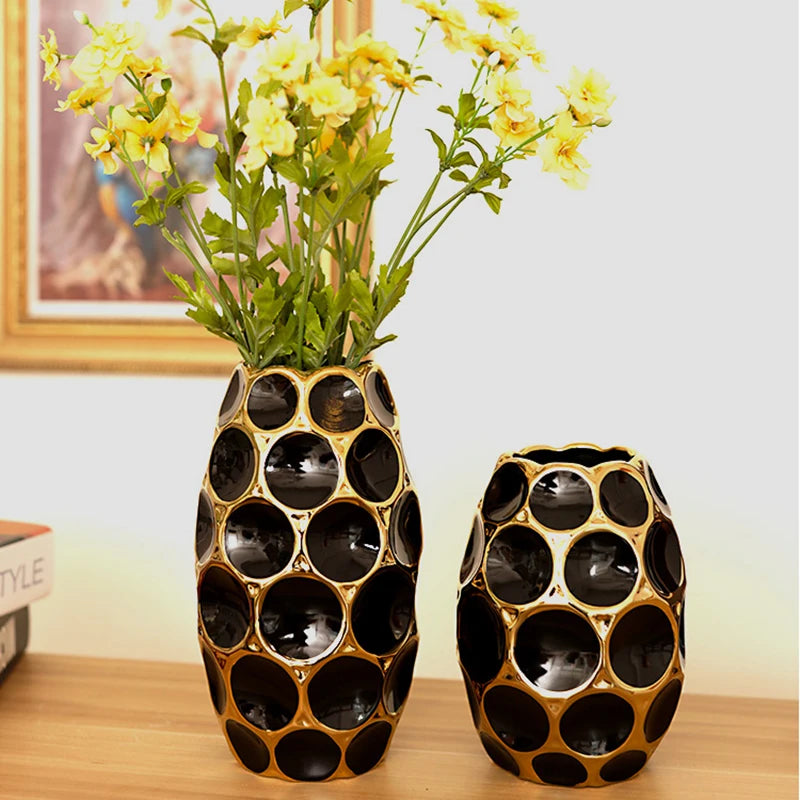Porcelana chinesa grande grande vaso de cerâmica interior de luxo vaso dourado frasco de flor de cerâmica ADORNOS PARA EL Hogar Ornamentos em casa
