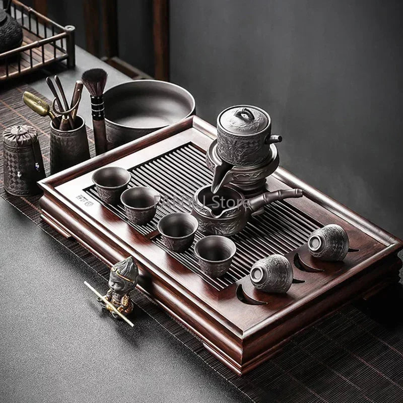 Gaiwan Kung Fu Çin Kupası Çay Seti Tören Hediyesi Otomatik Çift Çay Seti Kurulu Lüks Vintage Juego De Te Silent İçecek AB50TS