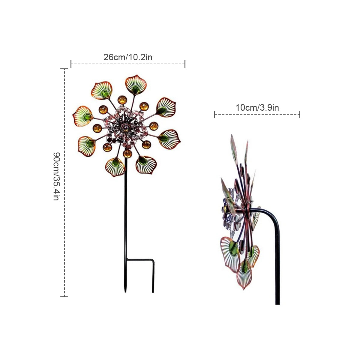 3D Kinetische Blütenwindspinner mit stabilem Pfahl Metallwindmühle Reflektierende Gemälde für den Rasengarten im Freien im Freien im Freien Garten Dekoration
