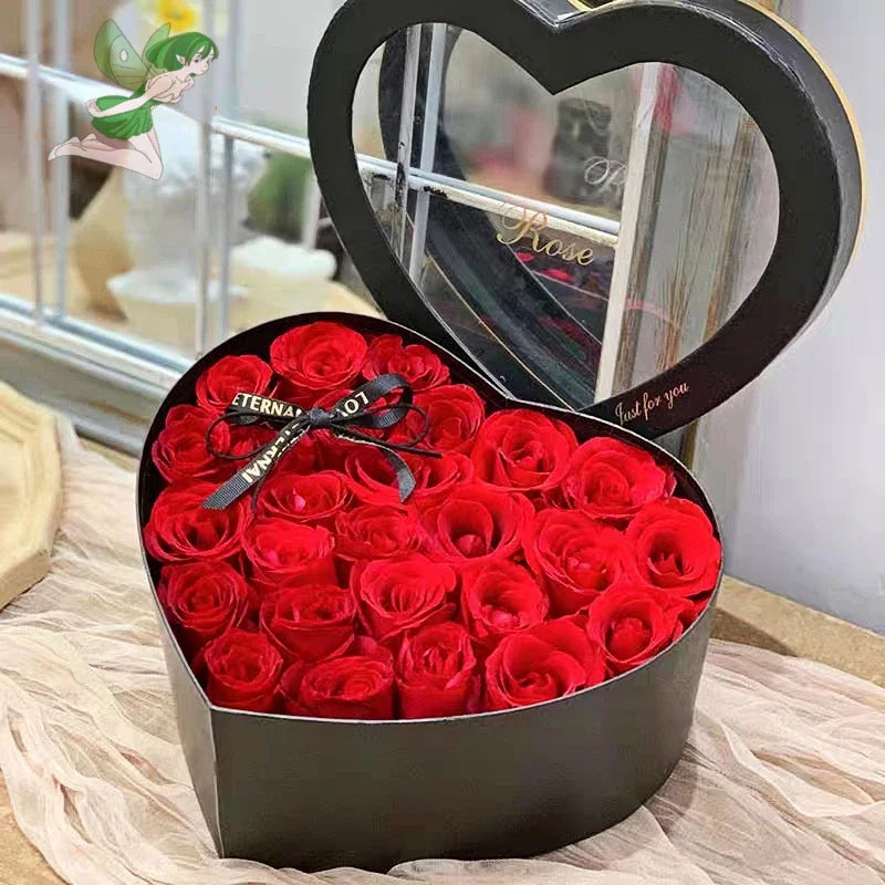 24/18pc Heart Shape Rose Gift Box Artificial Eternal Rose Bouquet Forever Rose Rose Valentim Day Gree de Natal Casamento de Aniversário