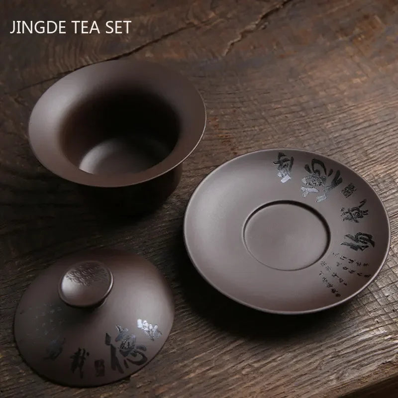 180 ml di argilla viola vintage Gaiwan cinese Casa fatta per tè fatta per tè da tè da tè da tè personalizzato Coppa di tè portatile personalizzata con coperchio