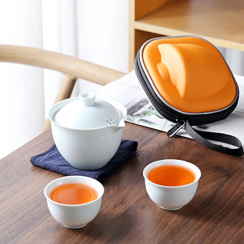 Avec un sac de voyage 2 tasses de thé kung fu chinois ensemble de voyage en céramique portable en porcelaine en porcelaine